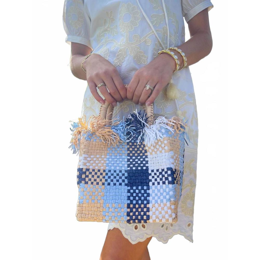 NEW PAMELA MUNSON checkmate mini tote bag in multi blue - Picture 4 of 6
